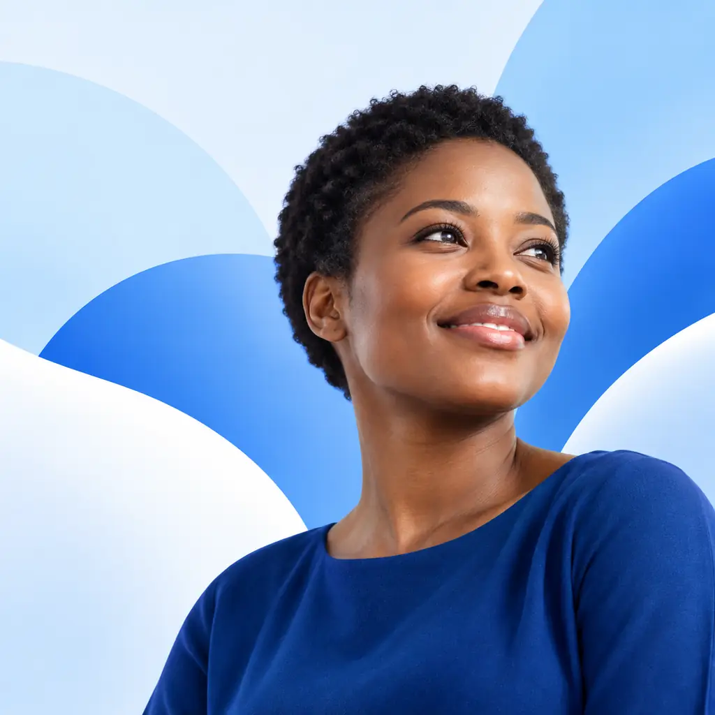 Smiling woman looking upwards